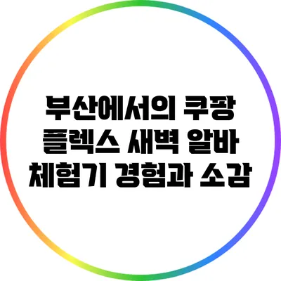 부산에서의 쿠팡 플렉스 새벽 알바 체험기: 경험과 소감