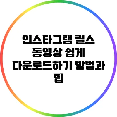 인스타그램 릴스 동영상 쉽게 다운로드하기 방법과 팁