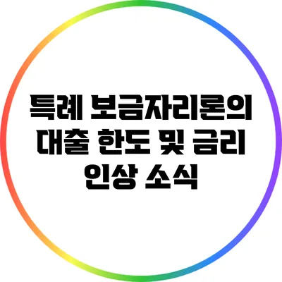 특례 보금자리론의 대출 한도 및 금리 인상 소식