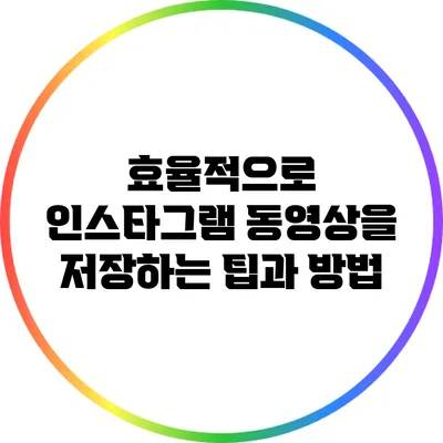 효율적으로 인스타그램 동영상을 저장하는 팁과 방법